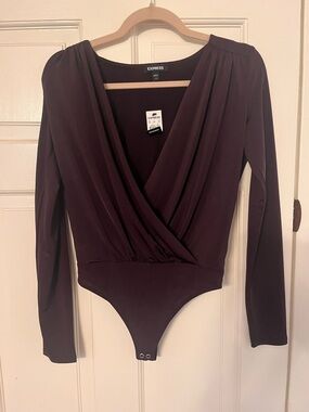 Express Wrap-Style Long Sleeve Bodysuit - Plum